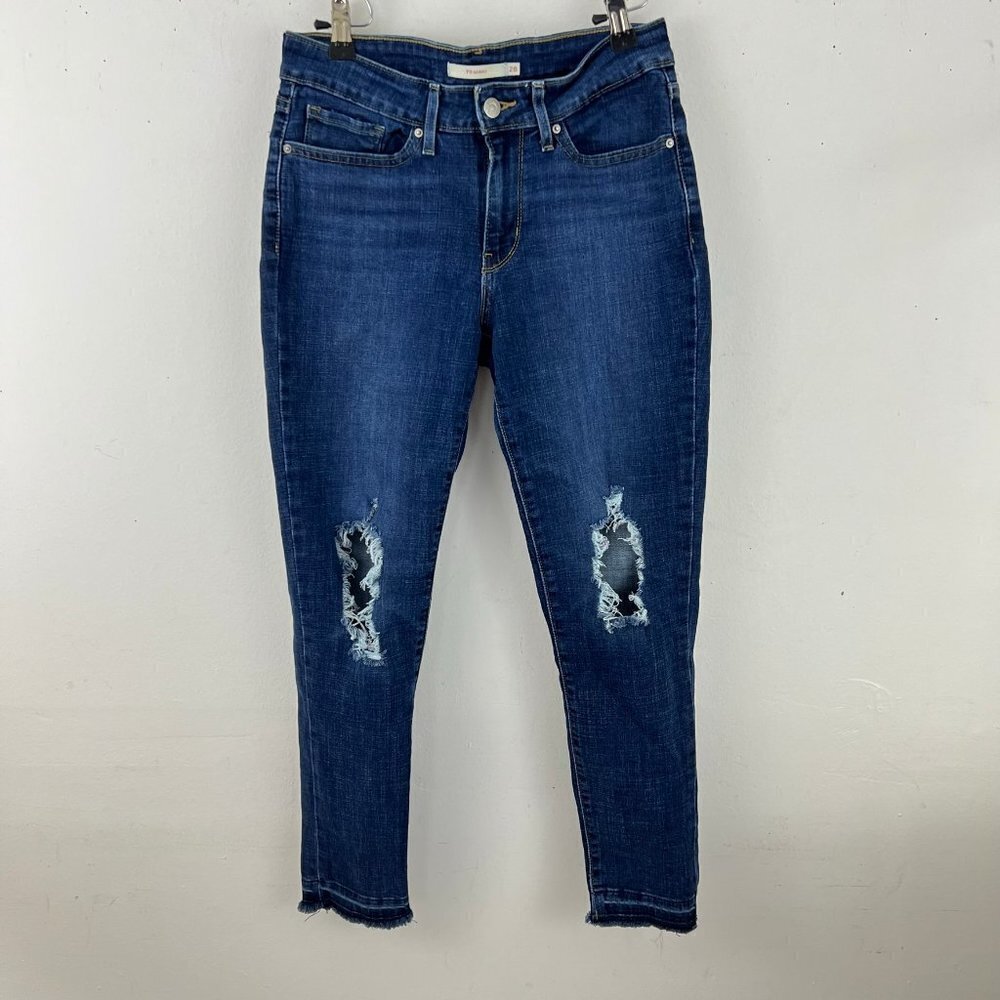 Levi's Womens 711 Skinny Jeans Dark Denim Released‎ Hem 28